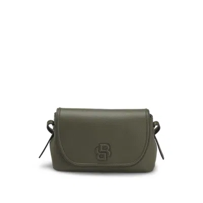 Hugo Boss Grained Faux-leather Crossbody Bag With Double B Monogram In Green