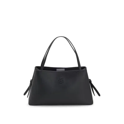 Hugo Boss Grained Faux-leather Tote Bag With Double B Monogram In Black
