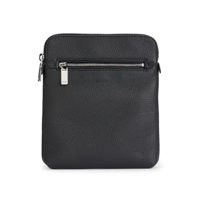 Hugo Boss Grained Italian-leather Envelope Bag With Embossed Logo In Black