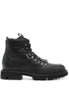 Hugo Boss Grained-leather Lace-up Boots With Fluffy Lining In Black