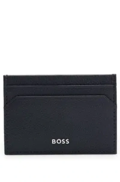 Hugo Boss Grained-leather Card Holder With Logo Lettering In Grey