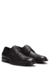 Hugo Boss Grained-leather Derby Shoes With Anti-slip Sole In Dark Brown
