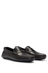 Hugo Boss Grained-leather Driver Moccasins With Logo Strap In Dark Brown