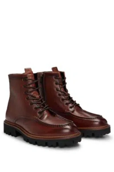 Hugo Boss Grained-leather Half Boots With Apron Toe In Brown