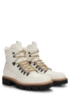 Hugo Boss Grained-leather Lace-up Boots With Fluffy Lining In 화이트