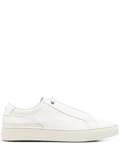 Hugo Boss Grained-leather Lace-up Sneakers In White
