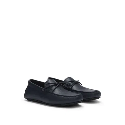 Hugo Boss Grained-leather Moccasins With Driver Sole In Blue