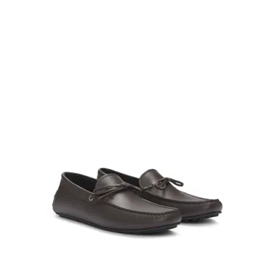 Hugo Boss Grained-leather Moccasins With Driver Sole In Brown