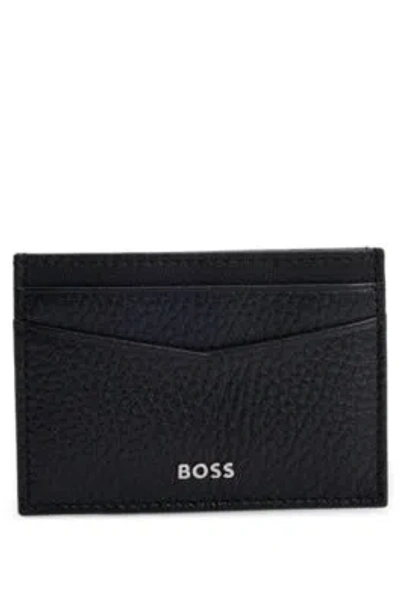 Hugo Boss Grained-leather Money Clip With Logo Lettering In Black