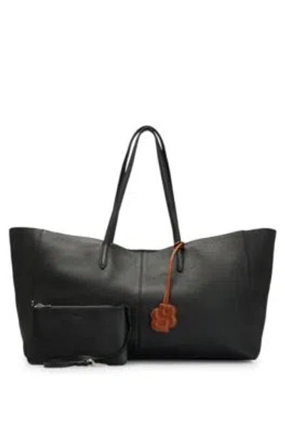 Hugo Boss Grained-leather Shopper Bag With Detachable Pouch In Black