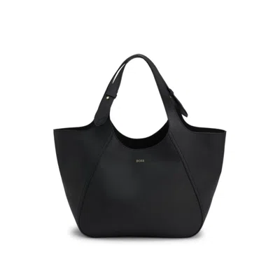 Hugo Boss Grained-leather Tote Bag With Logo Lettering In Black