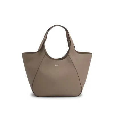Hugo Boss Grained-leather Tote Bag With Logo Lettering In Brown