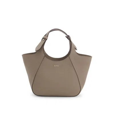 Hugo Boss Grained-leather Tote Bag With Logo Lettering In Brown