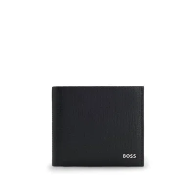 Hugo Boss Grained Leather Wallet With Metallic Logo Lettering In Black