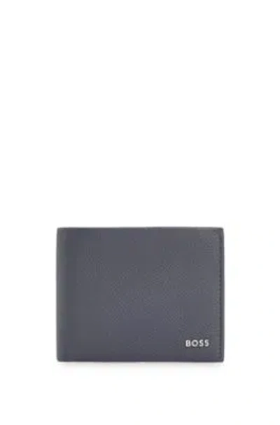 Hugo Boss Grained-leather Wallet With Silver-tone Logo Lettering In Grey
