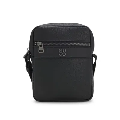 Hugo Boss Grained Reporter Bag With Stacked-logo Trim In Black