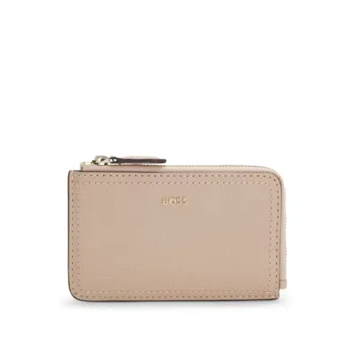Hugo Boss Grained-leather Card Holder With Logo Lettering In Red