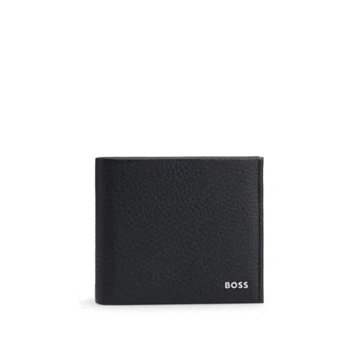 Hugo Boss Grained-leather Wallet With Metal Logo In Black