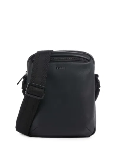 Hugo Boss Grained-texture Logo-plaque Messenger Bag In Black
