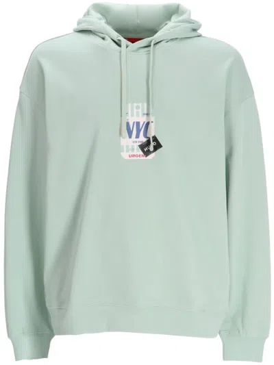 Hugo Boss Graphic-print Cotton Hoodie In 绿色