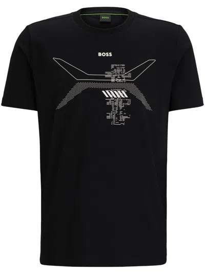 Hugo Boss Graphic-print Cotton T-shirt In Black