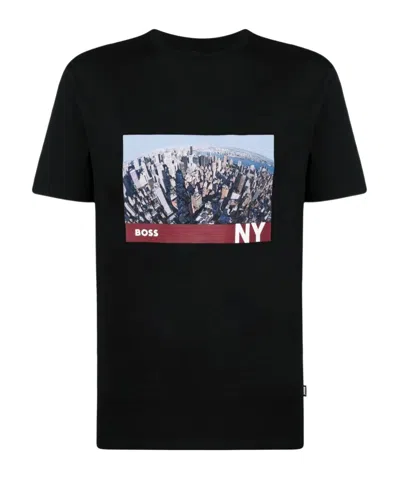 Hugo Boss Graphic-print Cotton T-shirt In Black