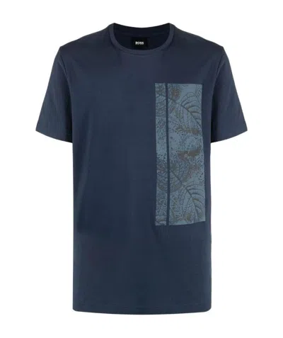 Hugo Boss Graphic-print Cotton T-shirt In Blue