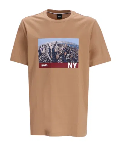 Hugo Boss Graphic-print Cotton T-shirt In Nude