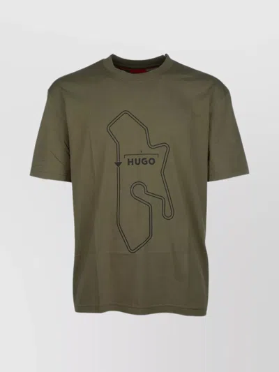 Hugo Boss Graphic Print Crew Neck Short Sleeves T-shirt In Green
