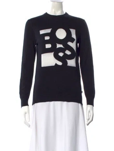 Pre-owned Hugo Boss Graphic Print Crew Neck Sweater In Black