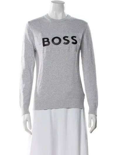 Pre-owned Hugo Boss Graphic Print Crew Neck Sweater In Gray