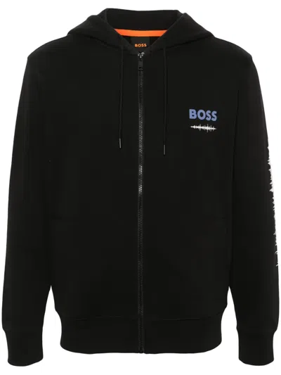Hugo Boss Graphic-print Hooded Jacket In Black