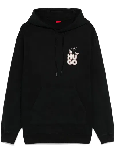 Hugo Boss Graphic-print Hoodie In Black