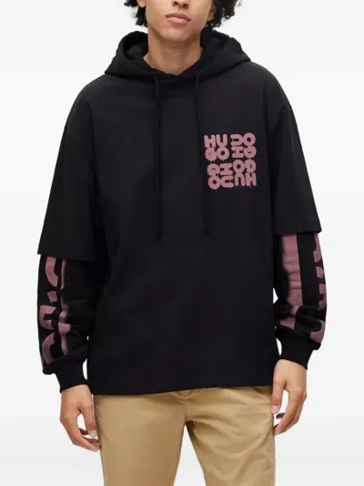 Hugo Boss Graphic-print Hoodie In Black