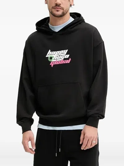 Hugo Boss Graphic-print Hoodie In Black