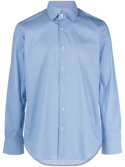 Hugo Boss Graphic-print Long-sleeve Shirt In Blue