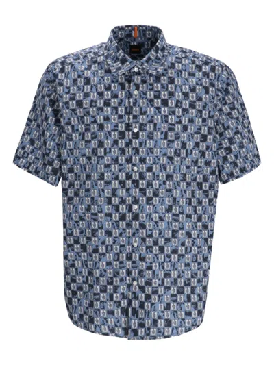 Hugo Boss Graphic-print Shirt In Blue