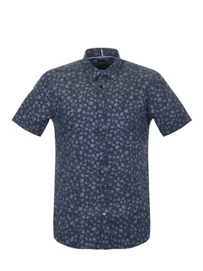 Hugo Boss Graphic-print Shirt In Blue