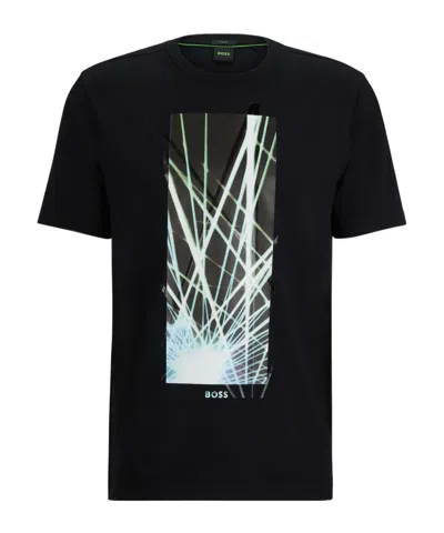 Hugo Boss Graphic-print Stretch-cotton T-shirt In Black