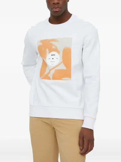 Hugo Boss Graphic-print Sweatshirt In White