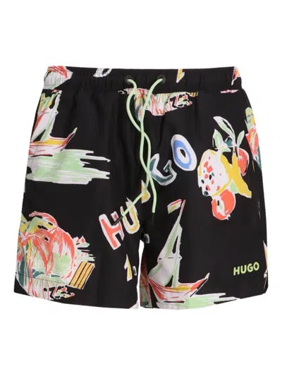 Hugo Boss Graphic-print Swim Shorts In Black