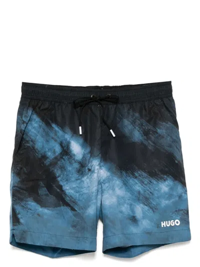 Hugo Boss Graphic Print Swim Shorts In Blue
