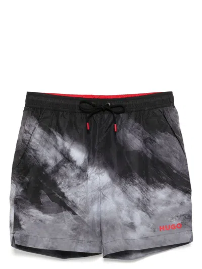 Hugo Boss Graphic Print Swim Shorts In Grey