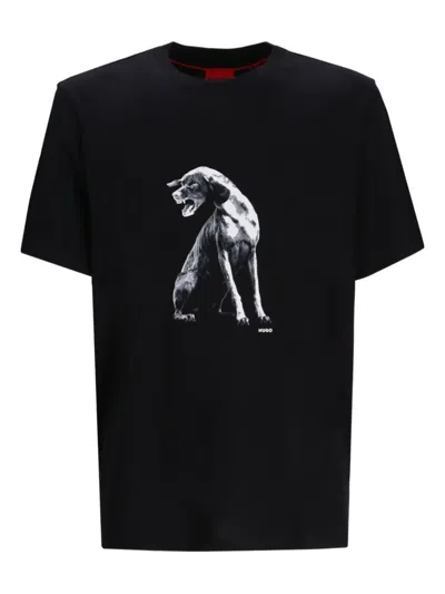 Hugo Boss Cotton-jersey T-shirt With Dog Artwork In Black