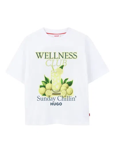 Hugo Boss Kids' T-shirt Mit Grafischem Print In White