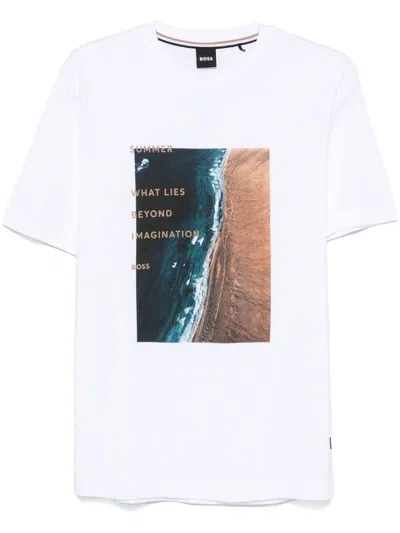 Hugo Boss Cotton-jersey Regular-fit T-shirt With Seasonal Artwork In White
