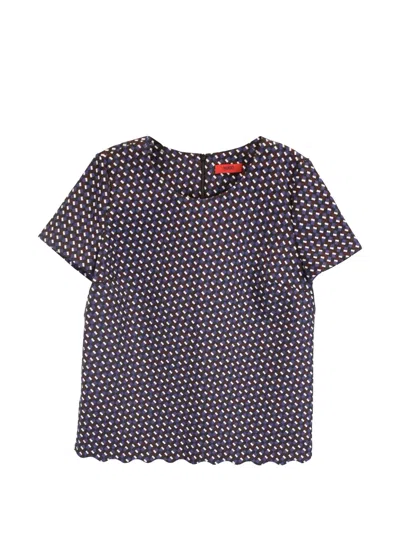 Pre-owned Hugo Boss Graphic Scalloped Short-sleeve Top In Blue