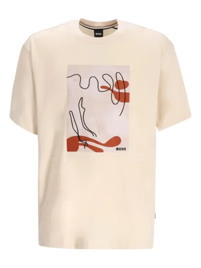 Hugo Boss Beige Graphic Logo T-shirt In Pink