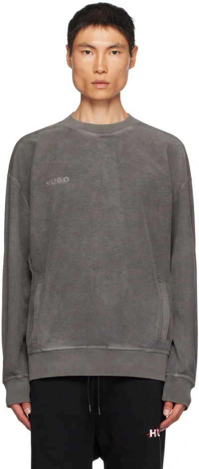 Hugo Boss Gray Embroidered Sweatshirt In Dark Grey 023