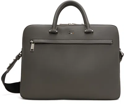 Hugo Boss Gray Grained Faux-leather Signature Briefcase In 029-dark Grey